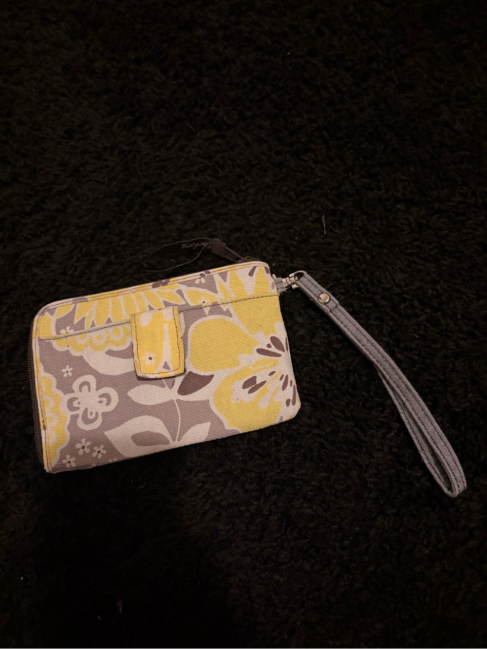 Thirty-One Wristlet Wallet Yellow White Brown Floral Pattern Clutch